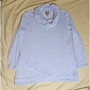Chico’s Womens Size 3 Blue Cowl Neck Tunic Sweater Long Sleeves Microfiber